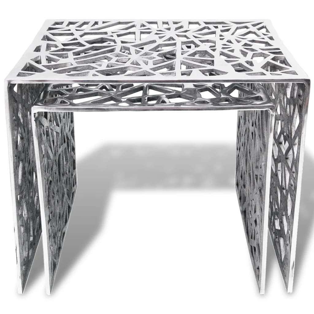 vidaXL Beistelltische 2 Stk. Quadratisch Silbern Aluminium Produktbild 