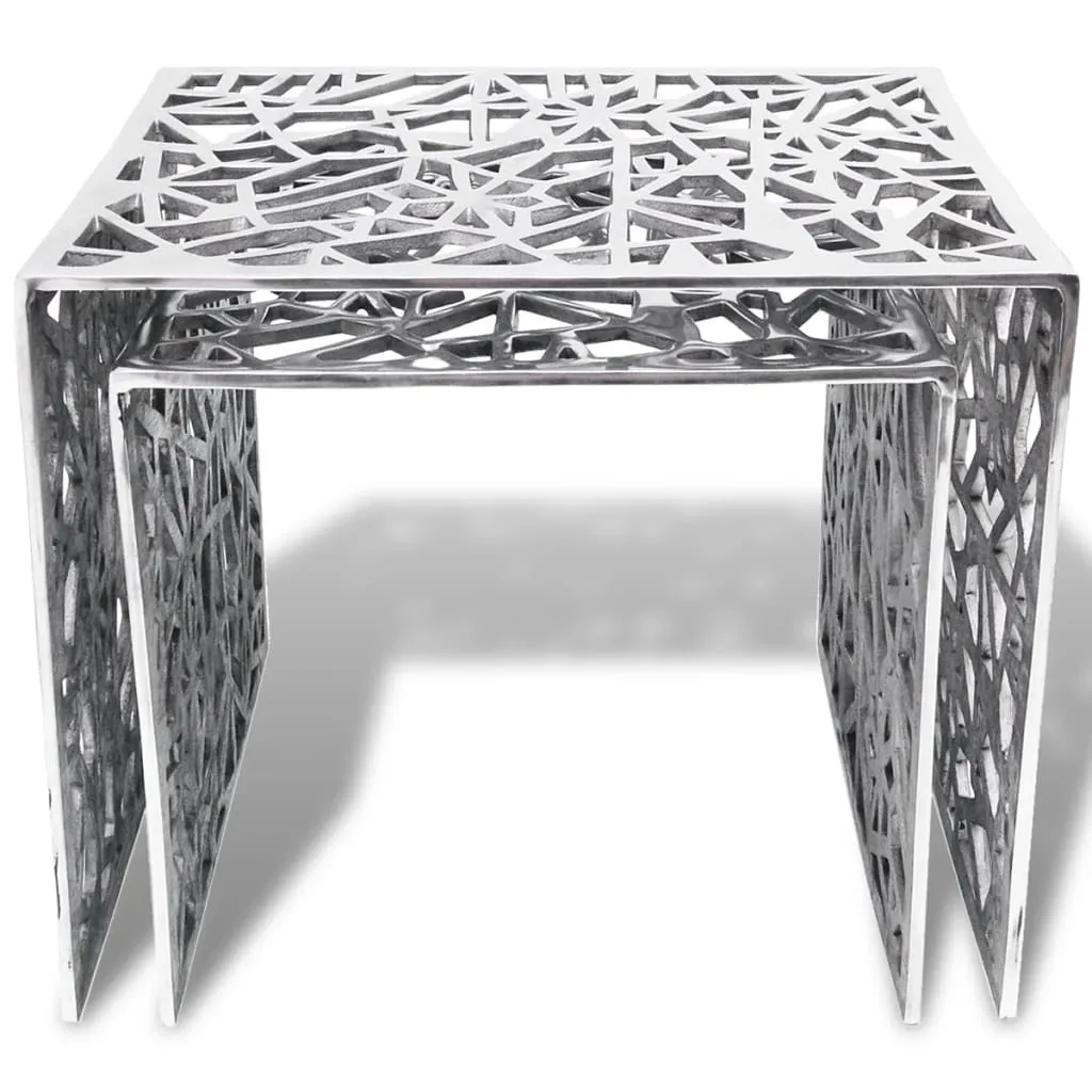 Tables d'appoint en aluminium argenté au design géométrique moderne - 2
