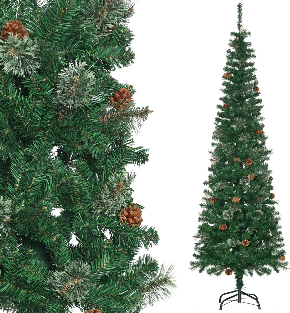 Grand Sapin de Noël Artificiel Vert 195 cm avec 27 Pommes de Pin Vraies