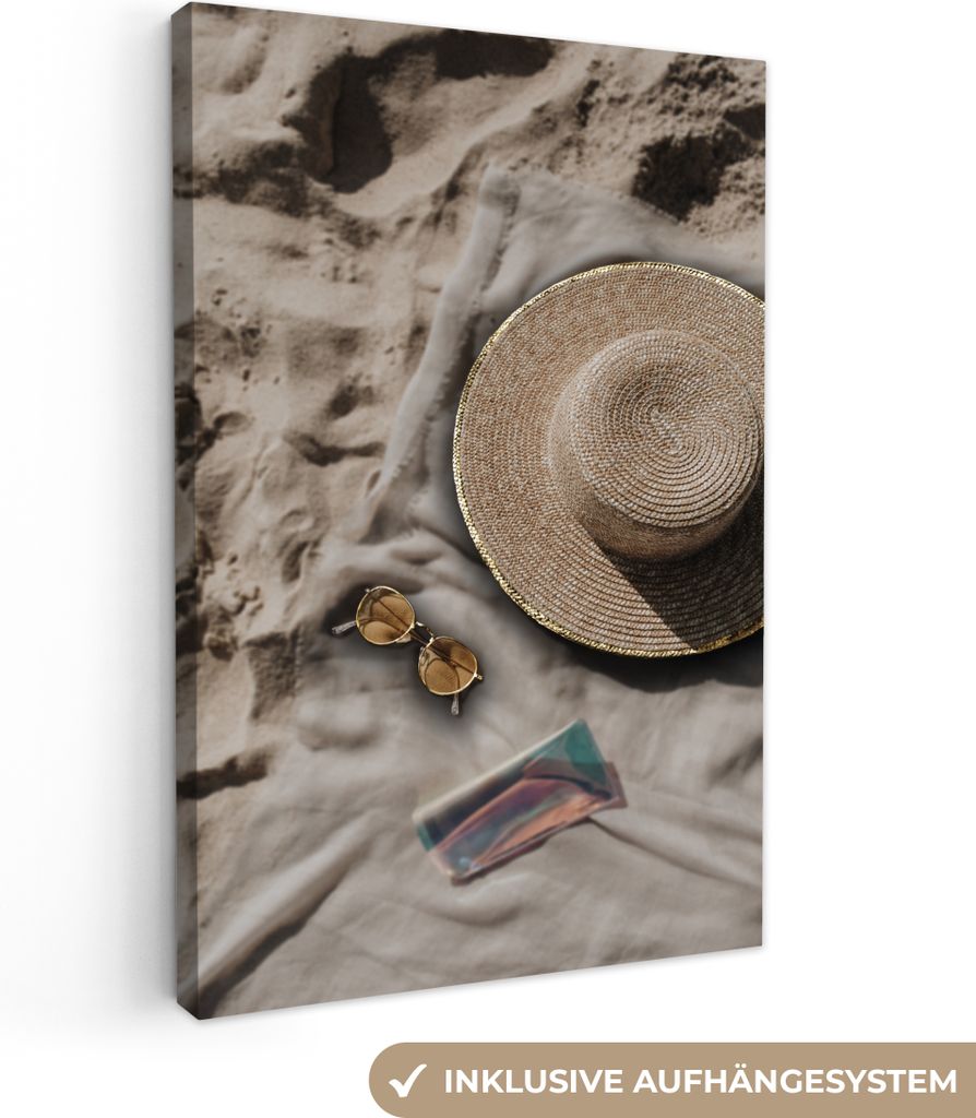 OneMillionCanvasses - Leinwandbilder - 90x140 cm, Strand - Sonnenbrille - Sommer, Wandbilder Kunstdruck Wanddekoration - Wandschmucke - Schlafzimmer