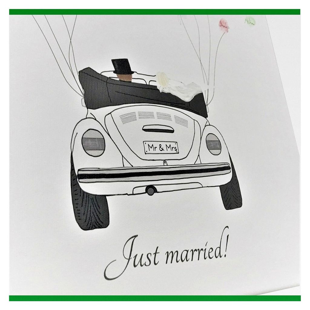 Leinwand zur Hochzeit - Motiv Auto (weiß) mit Spruch Just Married! - als Gästebuch für Fingerabdrücke (40x50cm)
