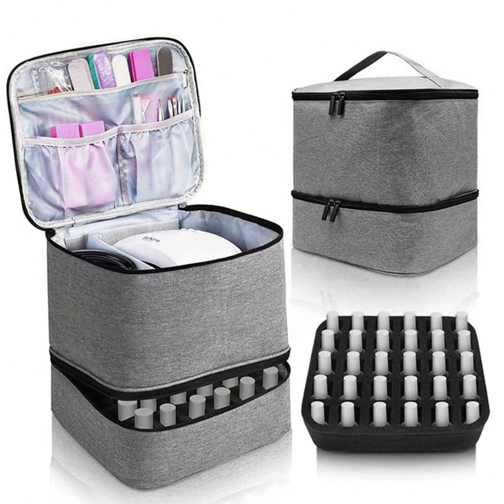 Spinde, große Kapazität, tragbar, doppellagiger Organizer für Nagelzubehör, Griff, Reißverschluss, Nagellack-Organizer-Etui, kratzfeste Kosmet...