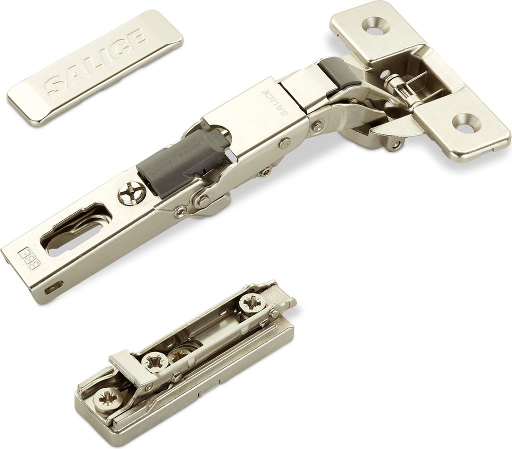 2 x Salice Universalscharniere 110° Bohrbild T45 Push Open mit Negativfeder für abgerundete, überfälzte und profilierte Türen mit Linear-Monta...