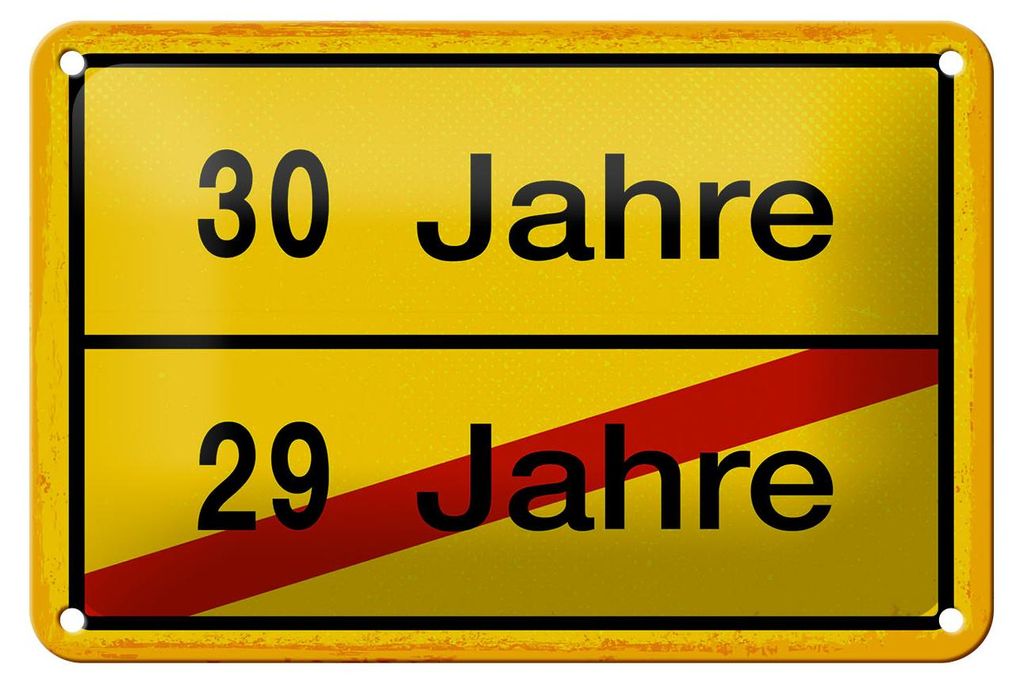 Blechschild Hinweis 12x18 cm 30 Jahre 29 Jahre gelbes Ortsschild