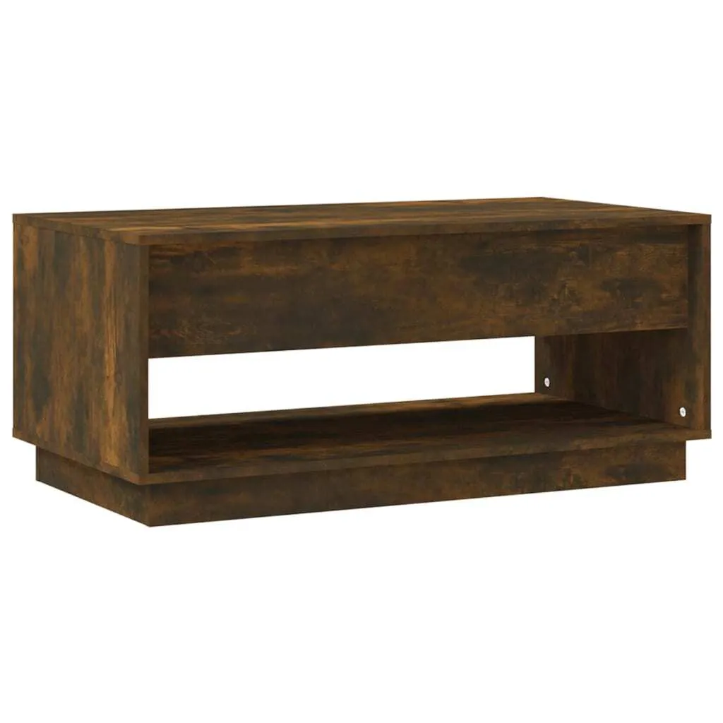 Table basse bois composite chêne fumé 102,5 cm, design double plateau