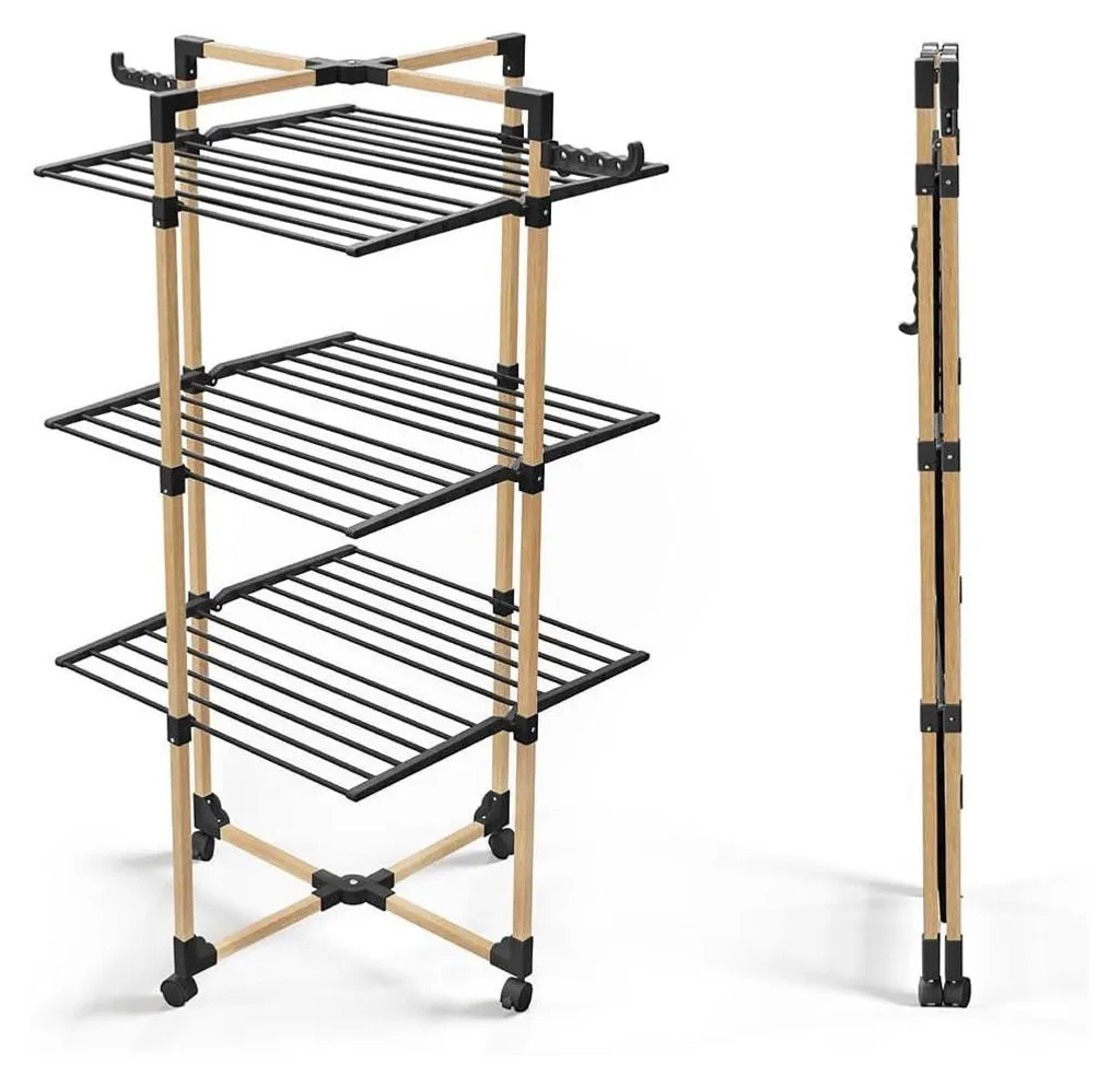 Grand étendoir de séchage 25m modulable avec 4 roues et bras latéraux