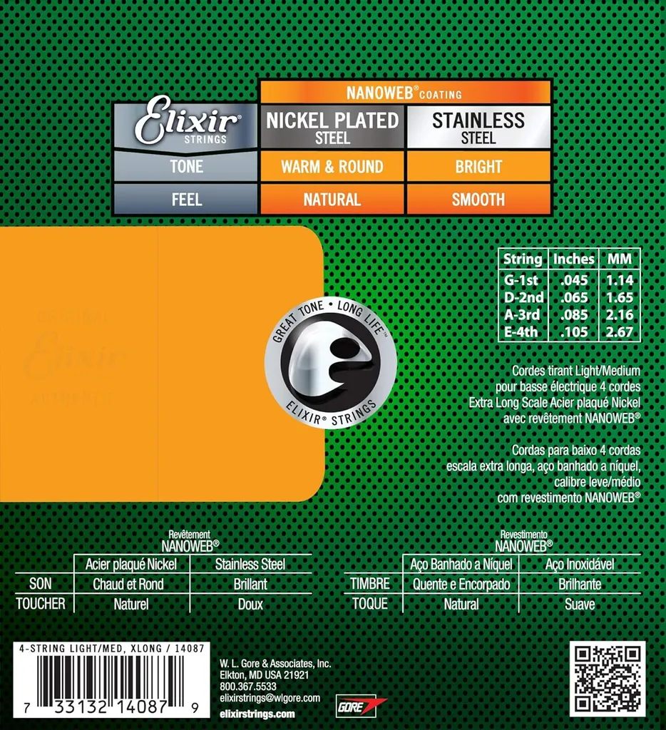 Cordes de basse Elixir Nanoweb Nickelwound pour scène et studio pro - 2
