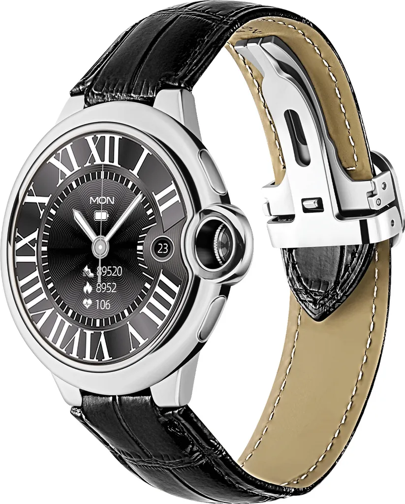 AW28 Orologio sportivo intelligente con schermo da 1,32 pollici, orologio Bluetooth BT5.0, impermeabile IP67, modalità super multi-sport, argento + cintura nera (batteria integrata)