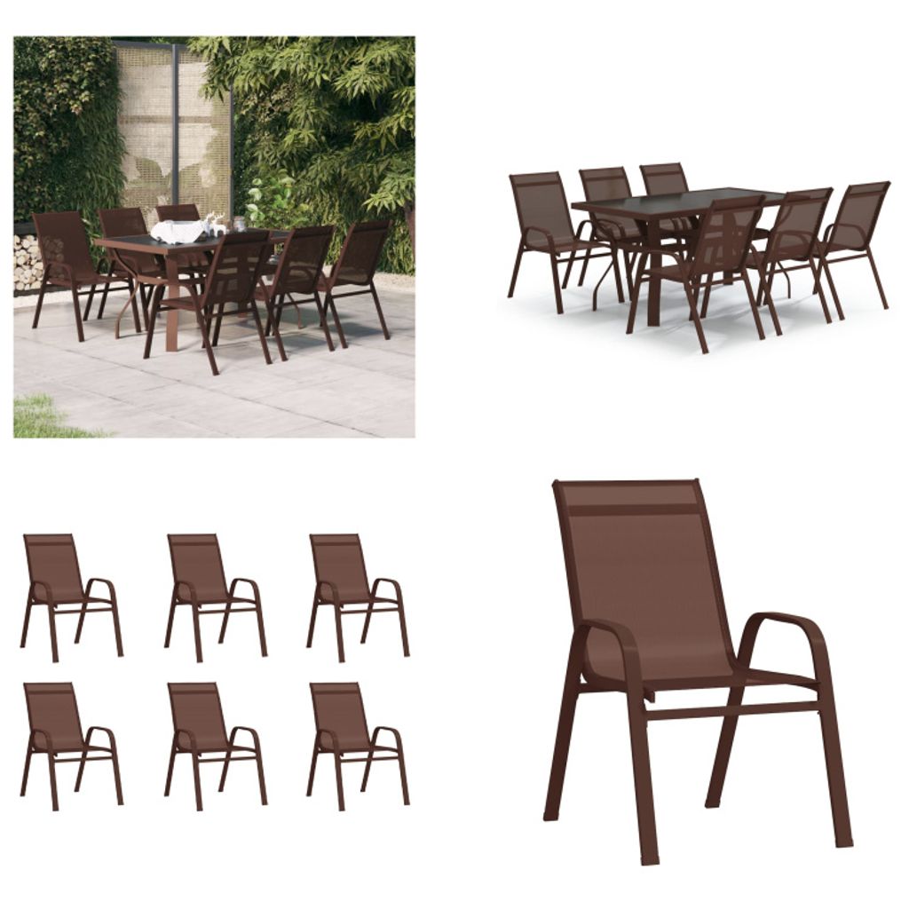 vidaXL 7 tlg. Garten Essgruppe Braun und Schwarz - Garten Essgruppe - Garten Essgruppen - Essgruppe Terrasse - Outdoor Essgruppe