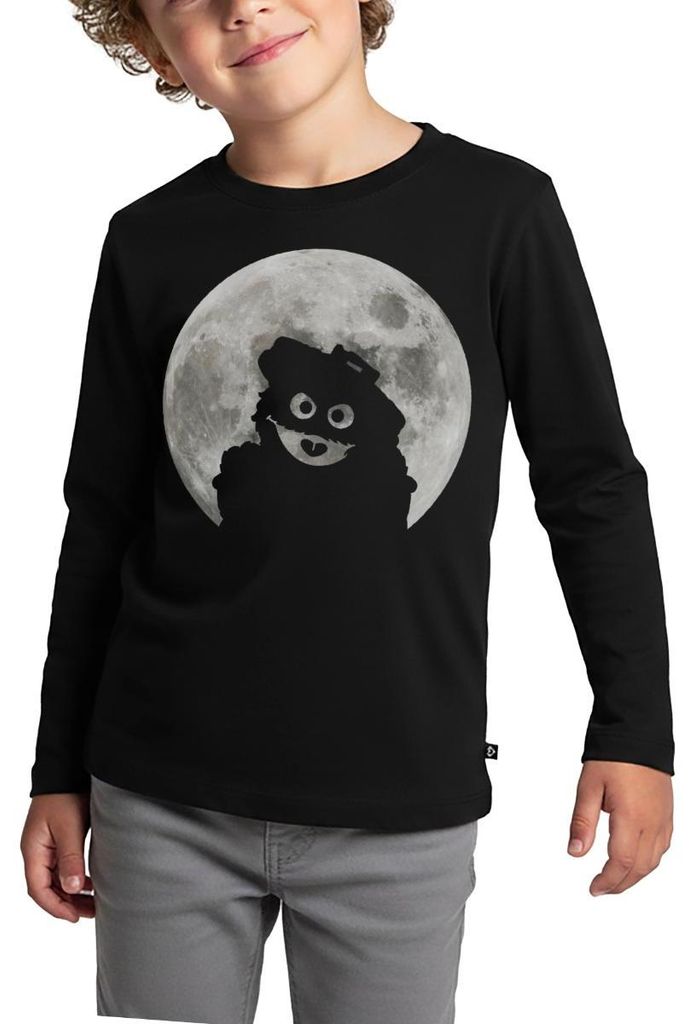 Spreadshirt Sesamstraße Oskar In Einer Vollmondnacht Kinder Premium Langarmshirt, 122/128 (6 Jahre), Schwarz