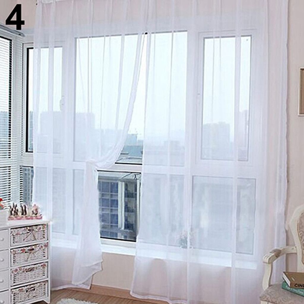 1pc Home voile reine Farbfenster Vorhang Tüll Panel purle Schal Valance Dekor-Weiß
