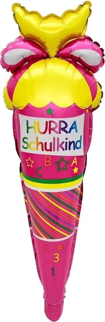 Folienballon Schulbeginn, Schultüte "HURRA Schulkind" rosa, Produktbild 