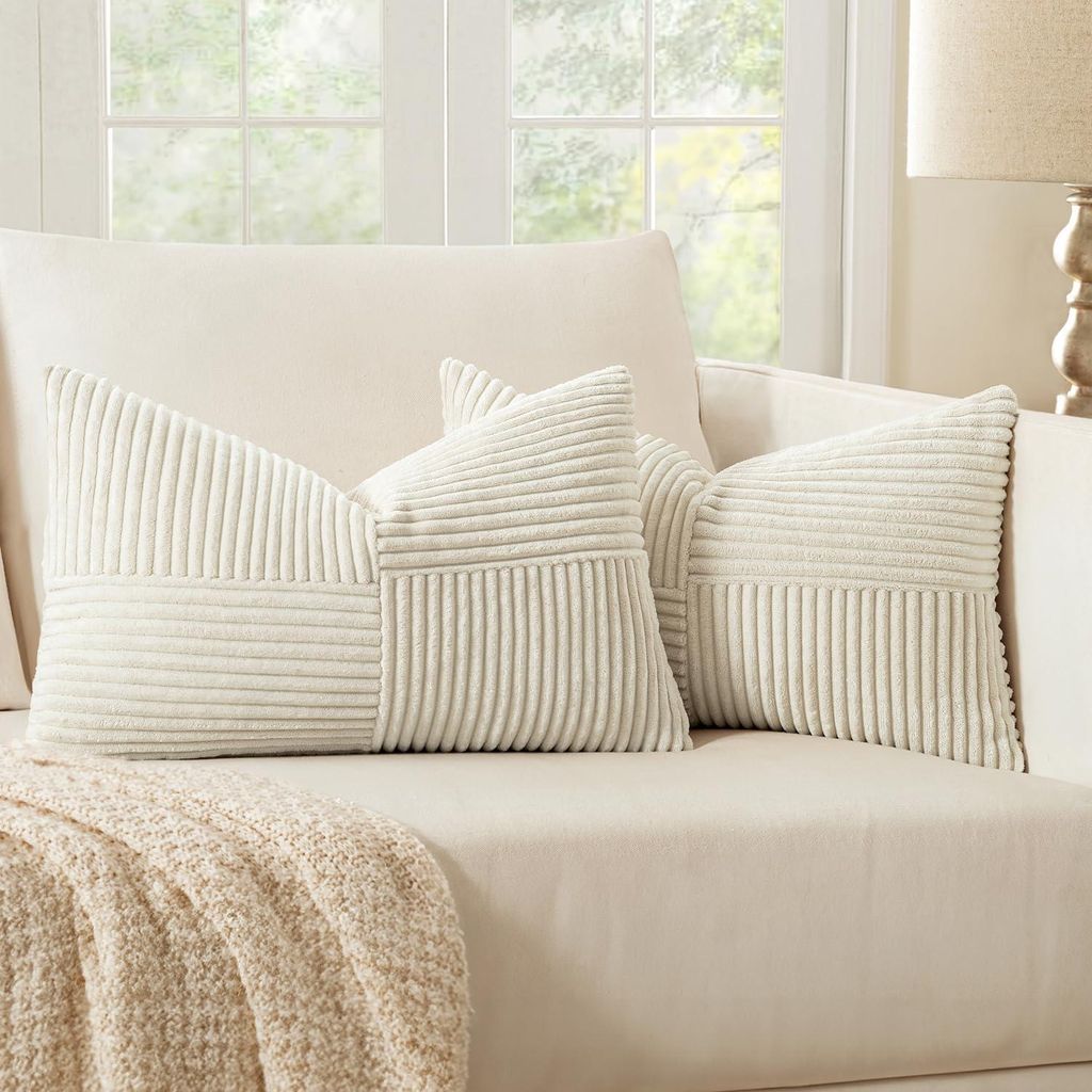 Set mit 2 Kissenbezügen, 40 x 80 cm, beigefarbener Cord, dekorative Kissenbezüge für das Sofa