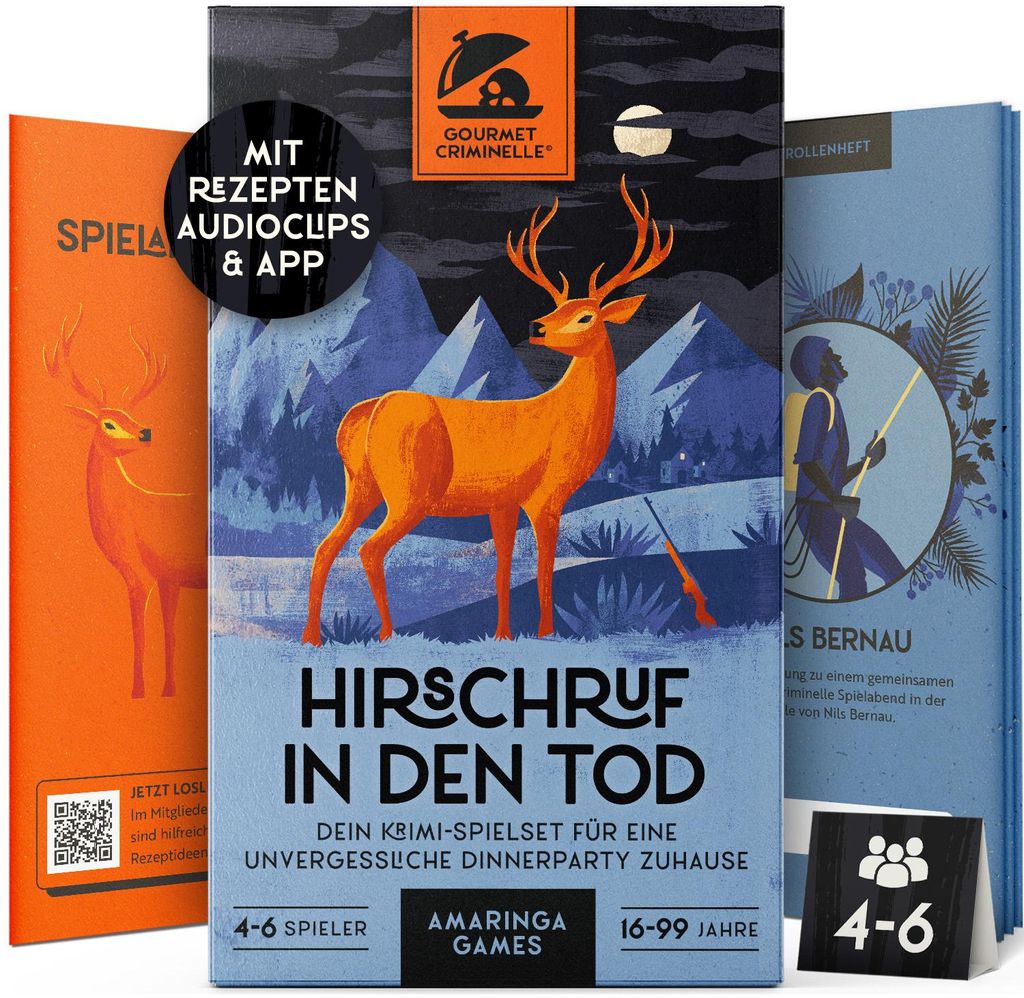 Gourmet Criminelle Krimidinner für zuhause | 4 bis 6 Personen | Hirschruf in den Tod | Krimidinnerspiel ab 16 Jahren