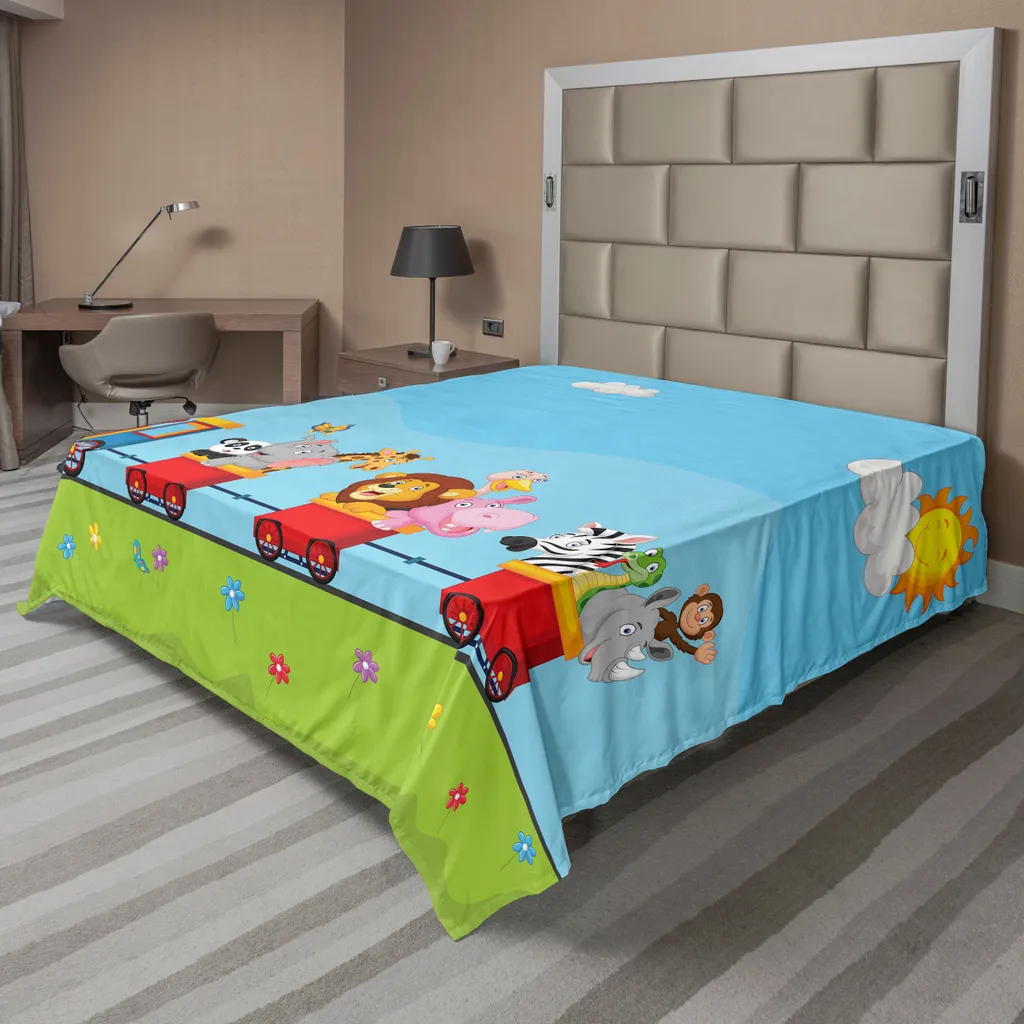 Drap de lit supérieur doux et confortable Motif Animaux Train 275x260