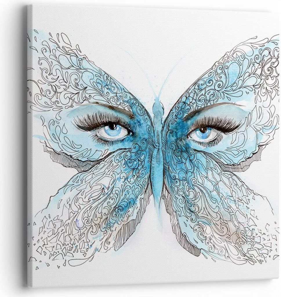Bild auf Leinwand - Leinwandbild - Illustration Gesicht Schmetterling Wimper - 40x40cm - Wand Bild - Wanddeko - Leinwanddruck - Bilder - Kunstdruck...