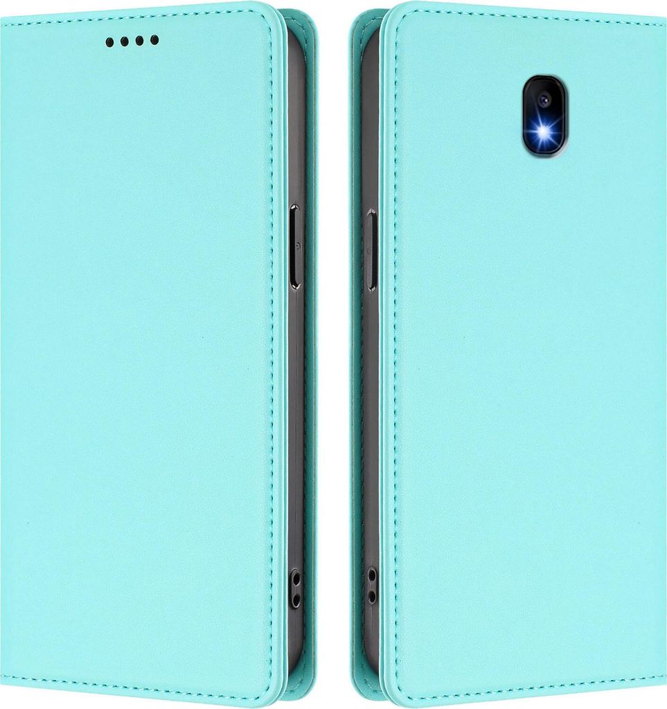 Handyhülle für Samsung Galaxy J7 2017, Kunstleder Klapphülle Stoßfeste Magnetische Hülle mit Ständer Türkis