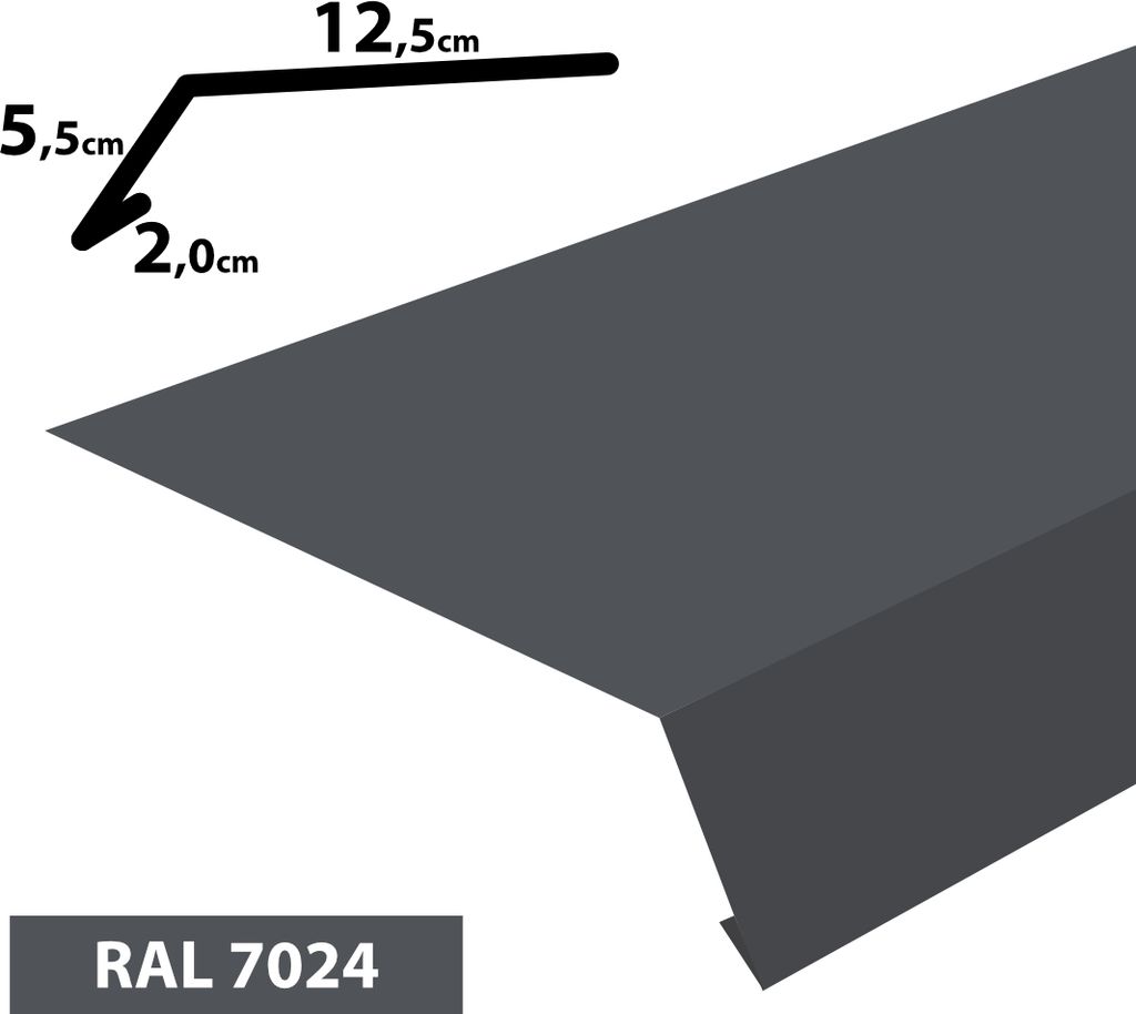 2m Traufblech pulverbeschichtetes Rinneneinhang Dachblech Rinneneinhang Traufe (20x55x125) RAL-7024 Grau