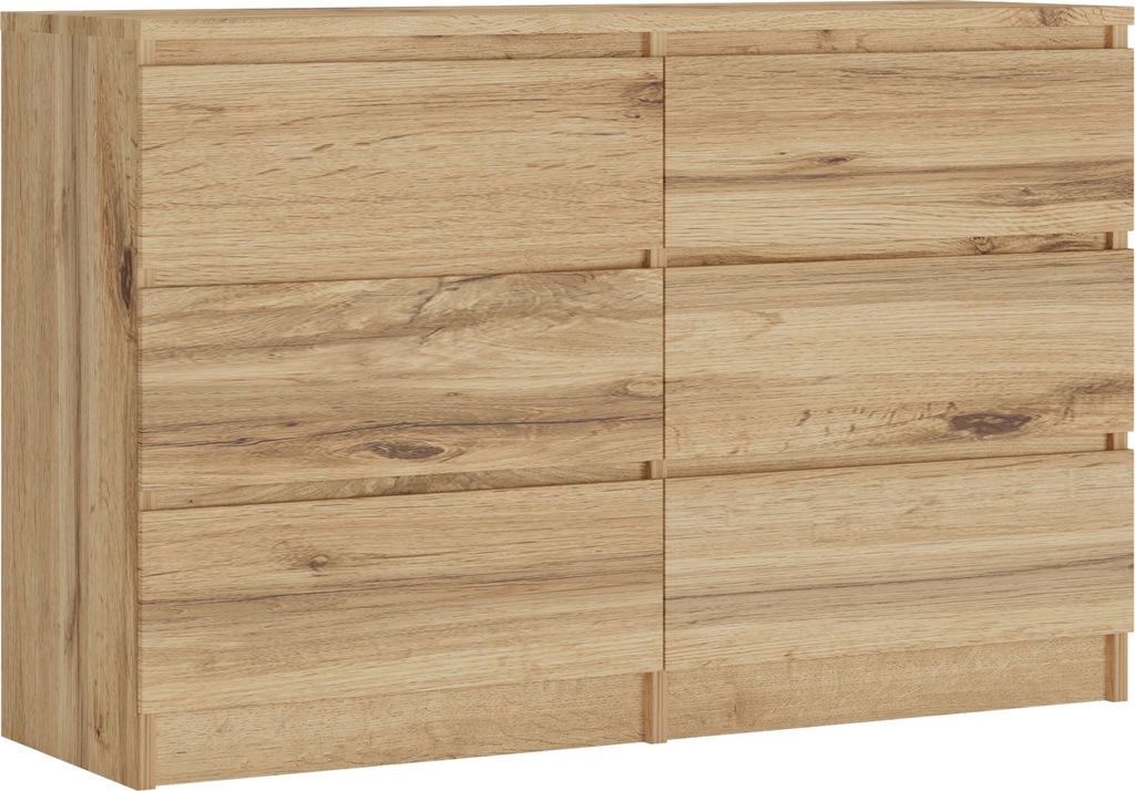 Commode 6 tiroirs, couleur : chêne Wotan, 120 cm x 39 cm x Image du produit 