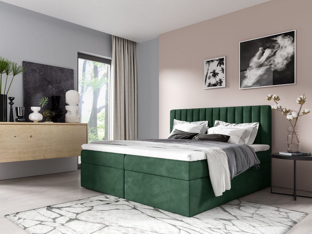 Doppelbett 140x200 IANA - Flaschengrün + GRATIS Matratzenauflage