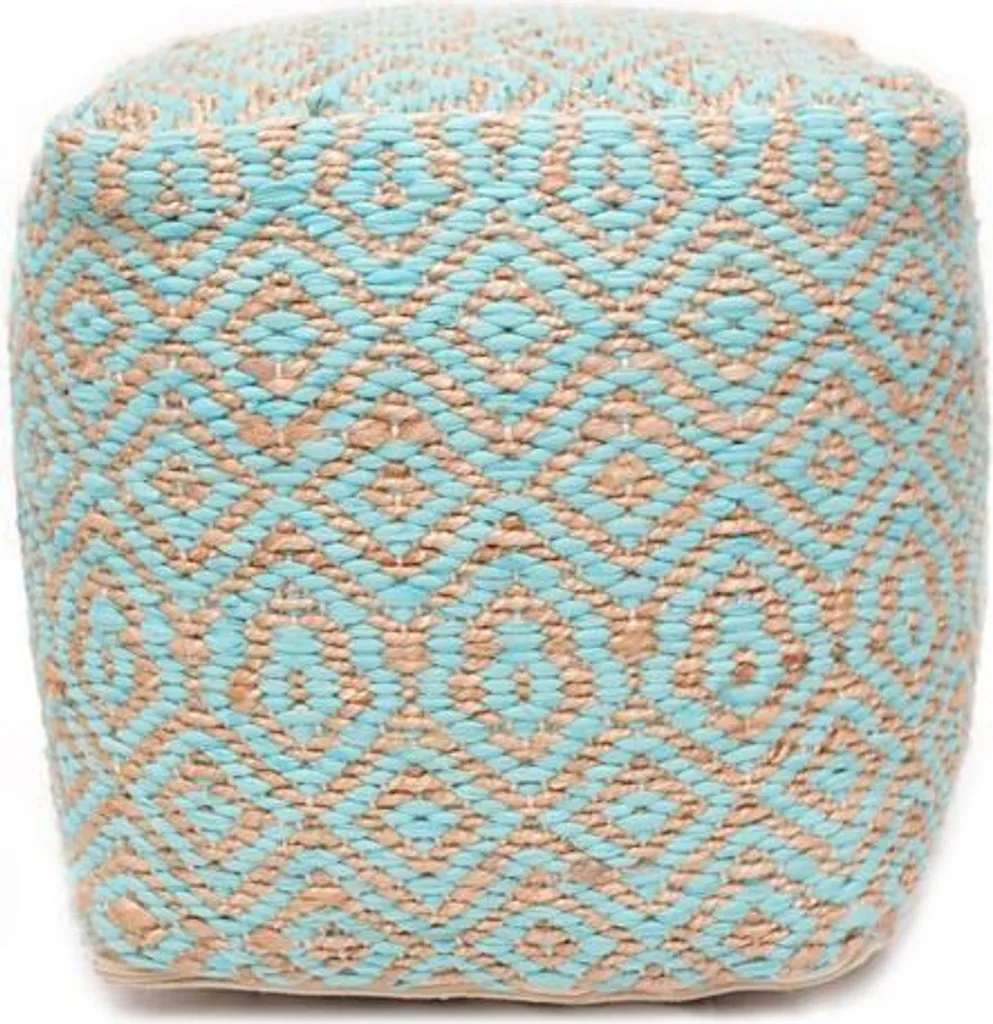 Pouf Preston aqua 40x40 cm - Repose-pieds en tissu bleu turquoise