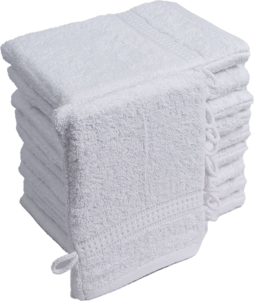 Waschhandschuhe Waschlappen 10er Set Weiss 100 % Baumwolle Produktbild 