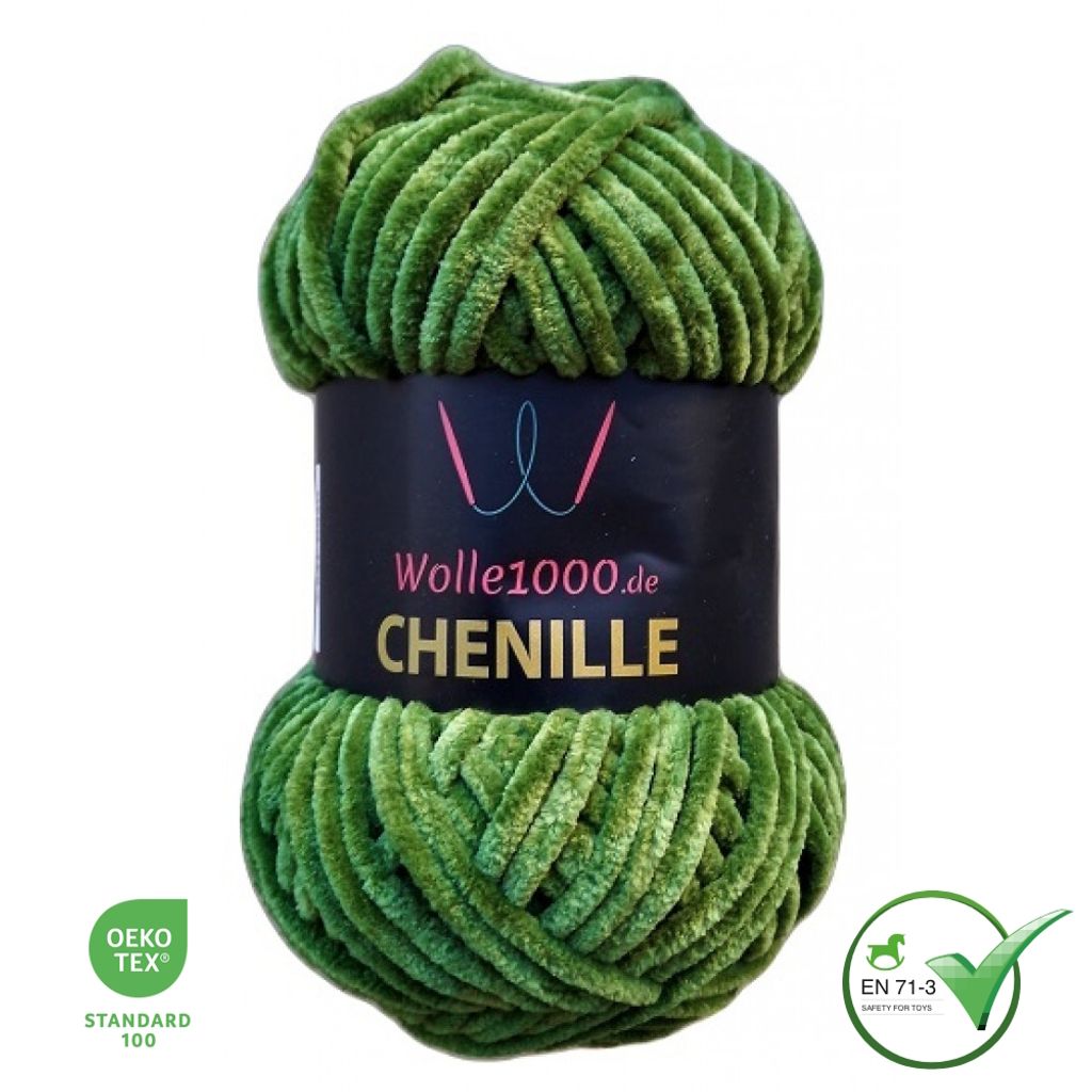 Wolle1000 Chenille - 32 DUNKELGRÜN - 100g - weiches Produktbild 