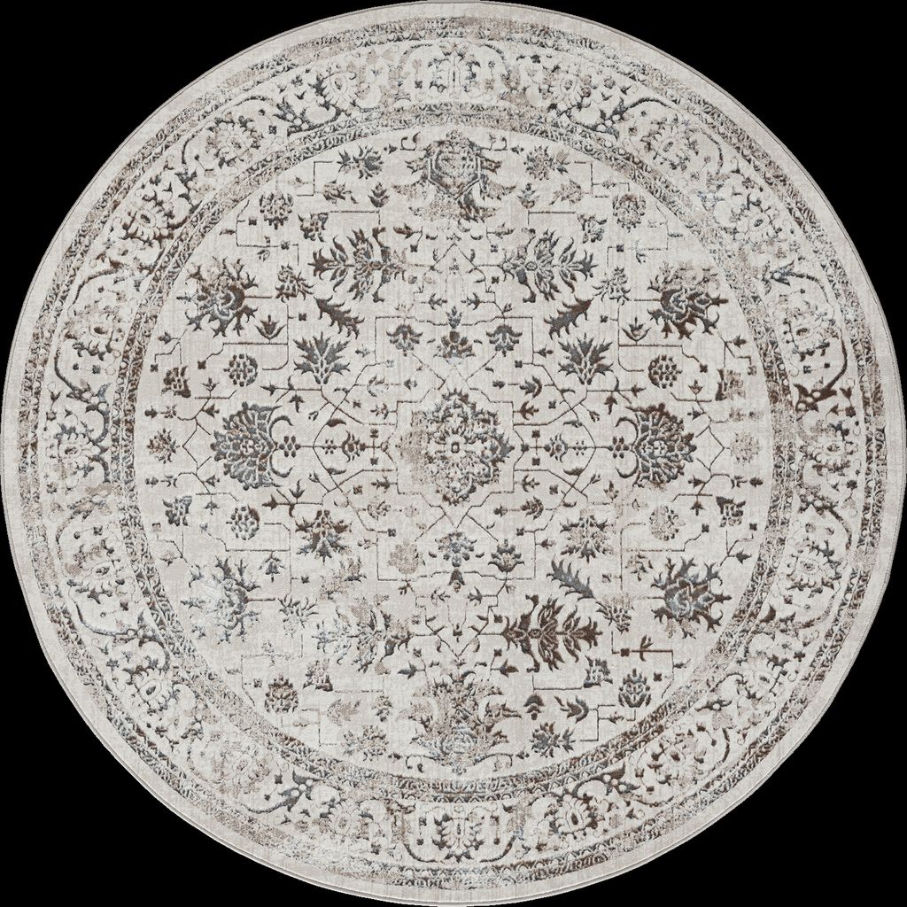 Orientalisch Vintage Teppich Kurzflor Wohnzimmer Creme Rund, 200 cm