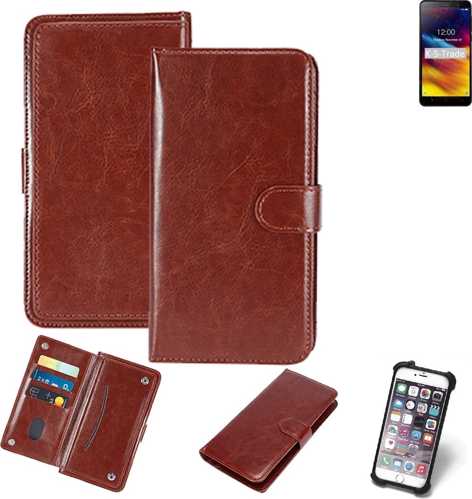 K-S-Trade 360° Hülle kompatibel mit Doogee X100 braun Kunstleder Case BookCase WalletCase Kunstlederederhülle Handyhülle, Rundumschutz Bumper (1x)
