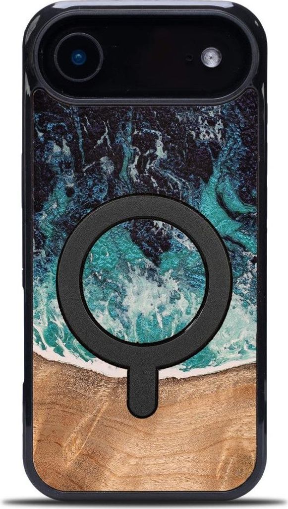 Holzhülle für iPhone Air, Bewood Unique Dream Island für MagSafe, Blau-Braun