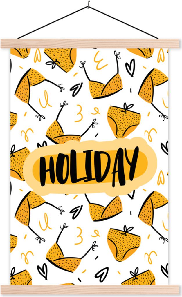 MuchoWow Textilposter Sommer - Schwarz - Bikini 120x180 cm mit holzfarbenen Rahmen - Textil-Plakat