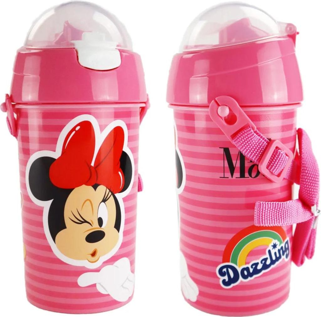 Disney Minnie Maus Trinkflasche Flasche mit Trinkhalm Gurt 500 ml