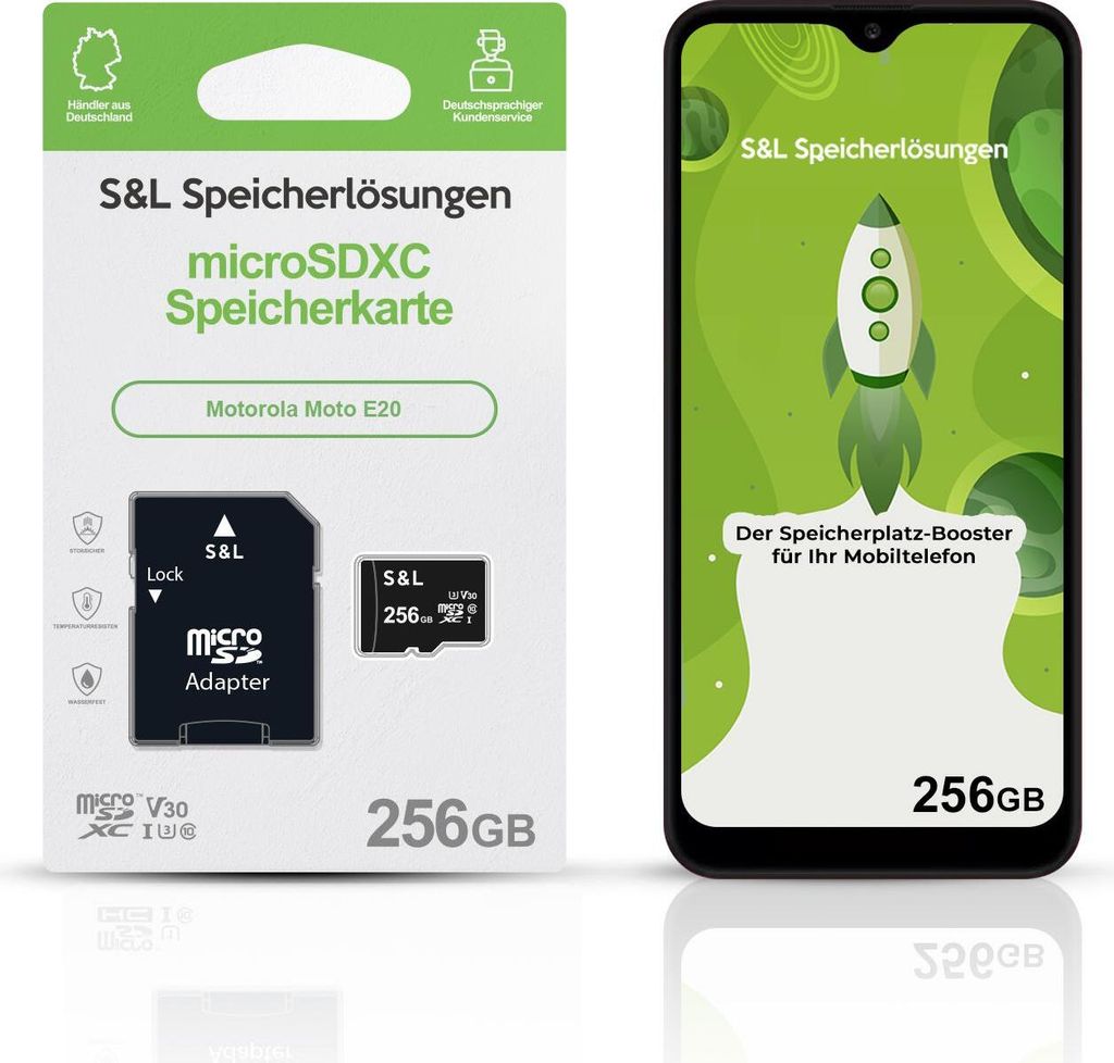 microSD Speicherkarte S&L für Motorola Moto E20 - Speicherkapazität: 256 GB