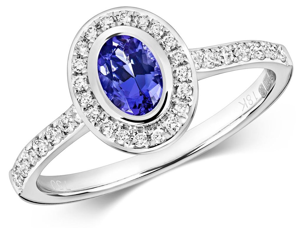 9 Karat (375) Weißgold Cluster Damen - Diamant Ring Brillant-Schliff 0.26 Karat H - I1 mit Tansanit, 51 (16.2); TRS10863RSL