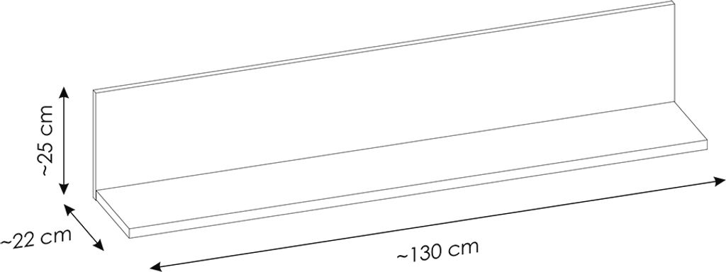 Wandboard in grau mit Eiche Nb. TOMAR-129, B/H/T ca. 130/25/22 cm