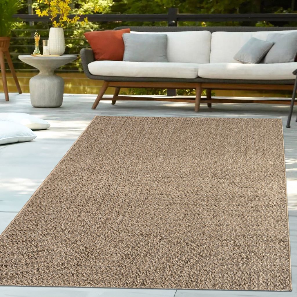 Outdoor Teppich Wetterfest Garten Schlafzimmer Flur Regenbogen Muster Boho Design Unifarben Sisal Look Moderner Style Größe 80x150 cm