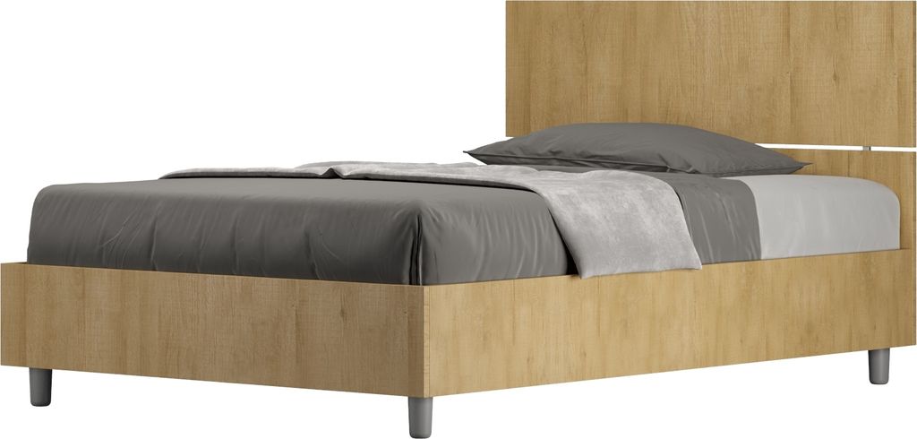 ITYHOME - Bett mit Bettkasten 120x200 gerades Kopfteil Eiche Natur Demas