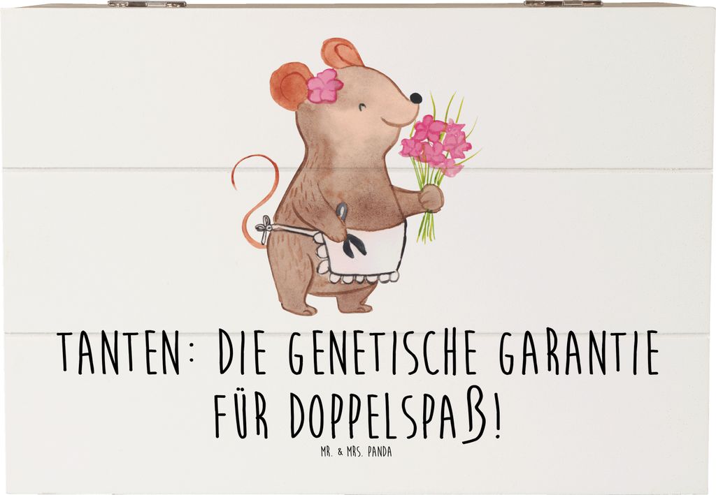Mr. & Mrs. Panda Holzkiste Tanten Doppelspaß 22 x 15 cm - Weiß - Geschenk, persönliche Erinnerungen, Freude, Neffe, schmuckbox, Familienmitglied...