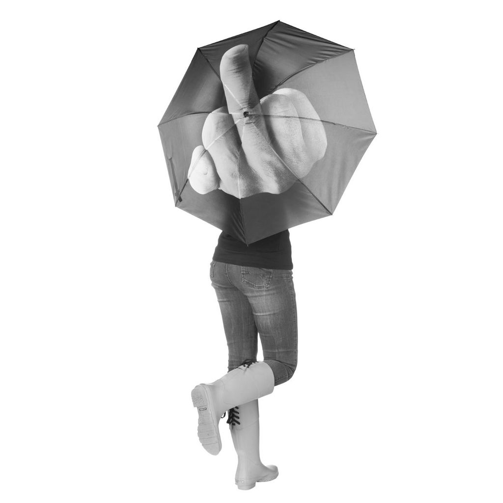 Mittelfinger-Design Regenschirm Schwarz Cool Dreifacher Regenschirm Prallschirm