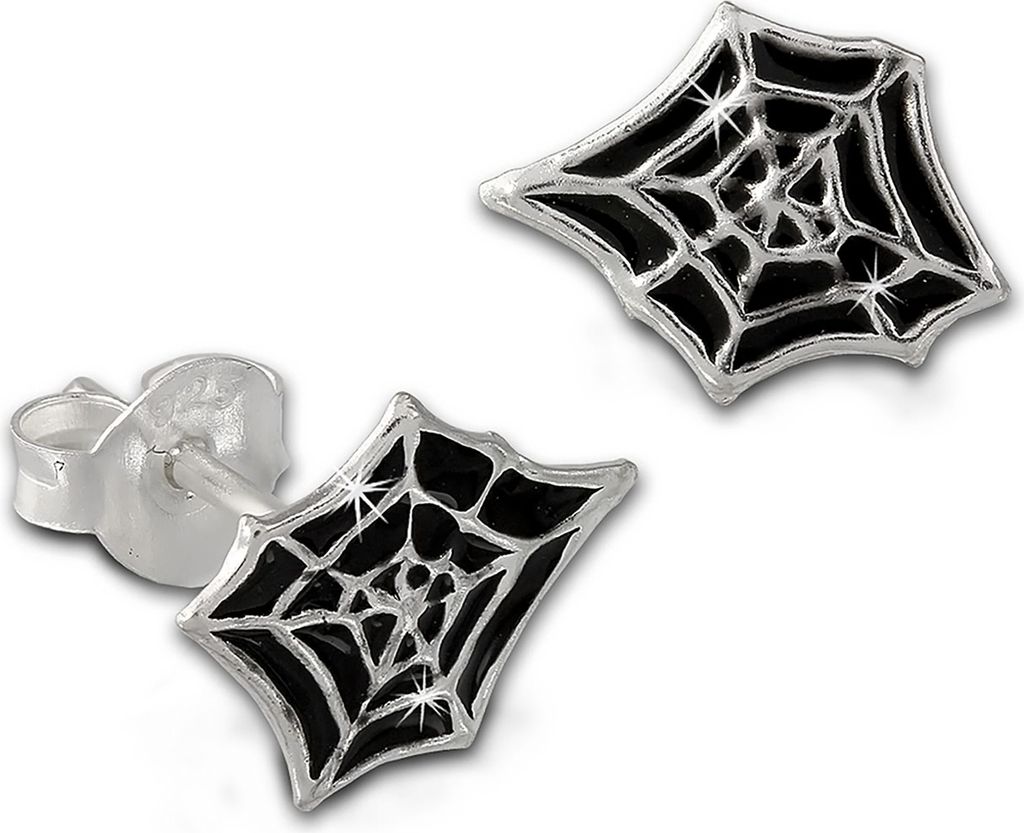 Teenie-Weenie Ohrstecker Kinder Silber schwarz Spinnennetz Ohrringe SDO8134S