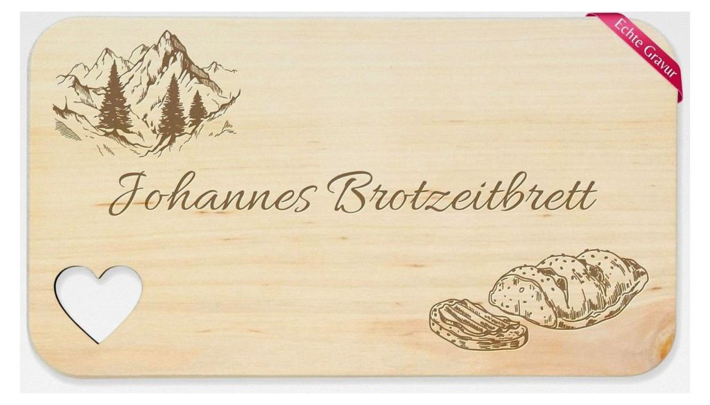 Frühstücksbrett Herz - Brotzeitbrett Berge mit Name Geschenk Wandern Jausenbrett Holz - 22,5x12,5 - Holz - personalisierte Geschenke für Wanderer