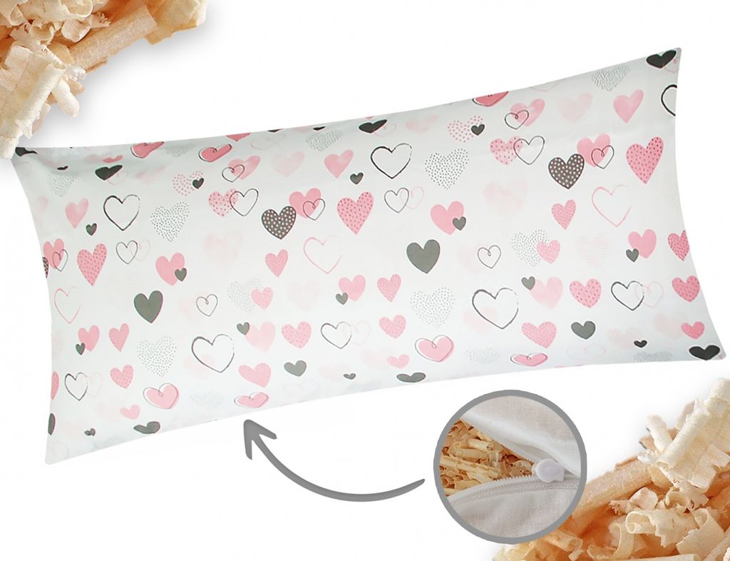 Zirbenkissen 40x80cm - Gefüllt mit Zirben - Love, Liebe, Herzen - Duftkissen mit Zirbenflocken/Zirbenspäne, Reißverschluss (Zirbe-187/1-40x80)