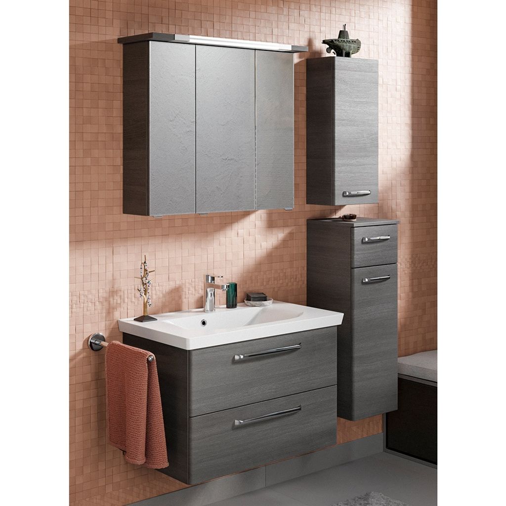 Badmöbel Set inkl. Waschbecken Mineralmarmor TRENTO-66 in Graphit Struktur Nb., B/H/T: ca. 125/200/51 cm