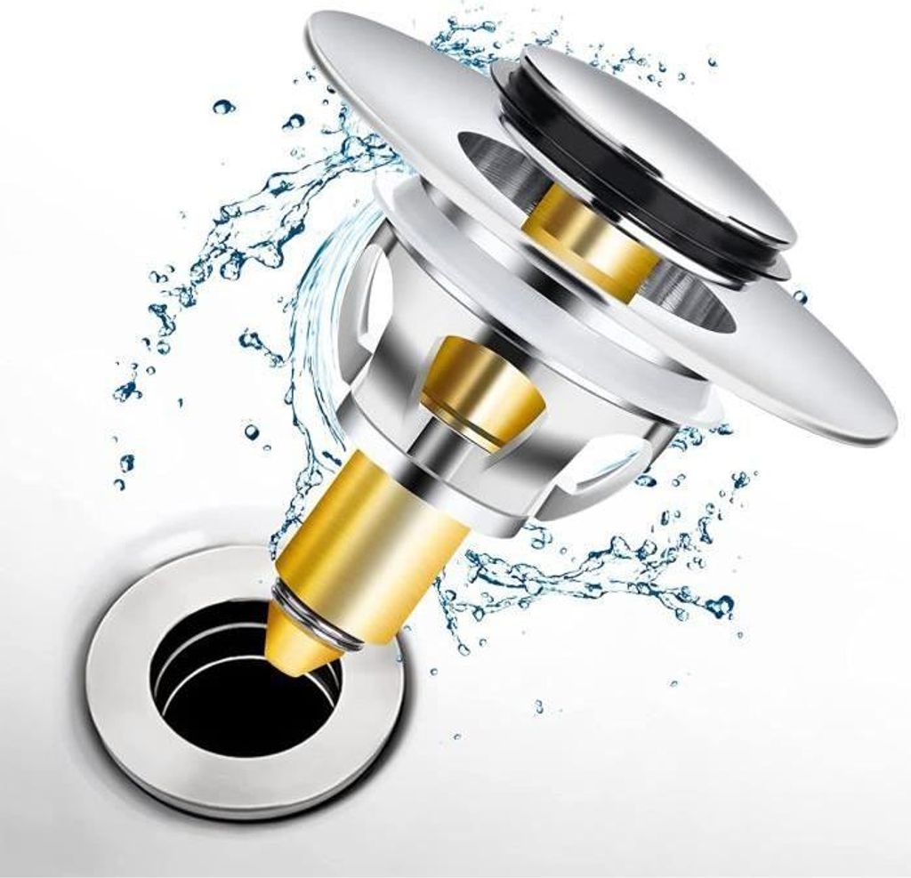 Pop-up-Spülbeckenablauf – Marke – Modell – Durchmesser 1,34" bis 1,4" – Edelstahl und Messing