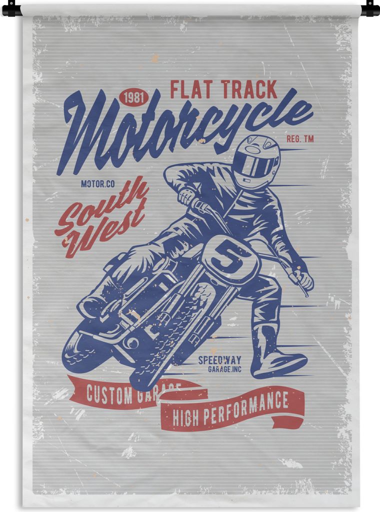 MuchoWow Wandteppich Wandbehang Mancave - Motor - Männer - Retro 90x135 cm Tapisserie Dekoration Wandtuch - Baumwolle - Wandskulptur