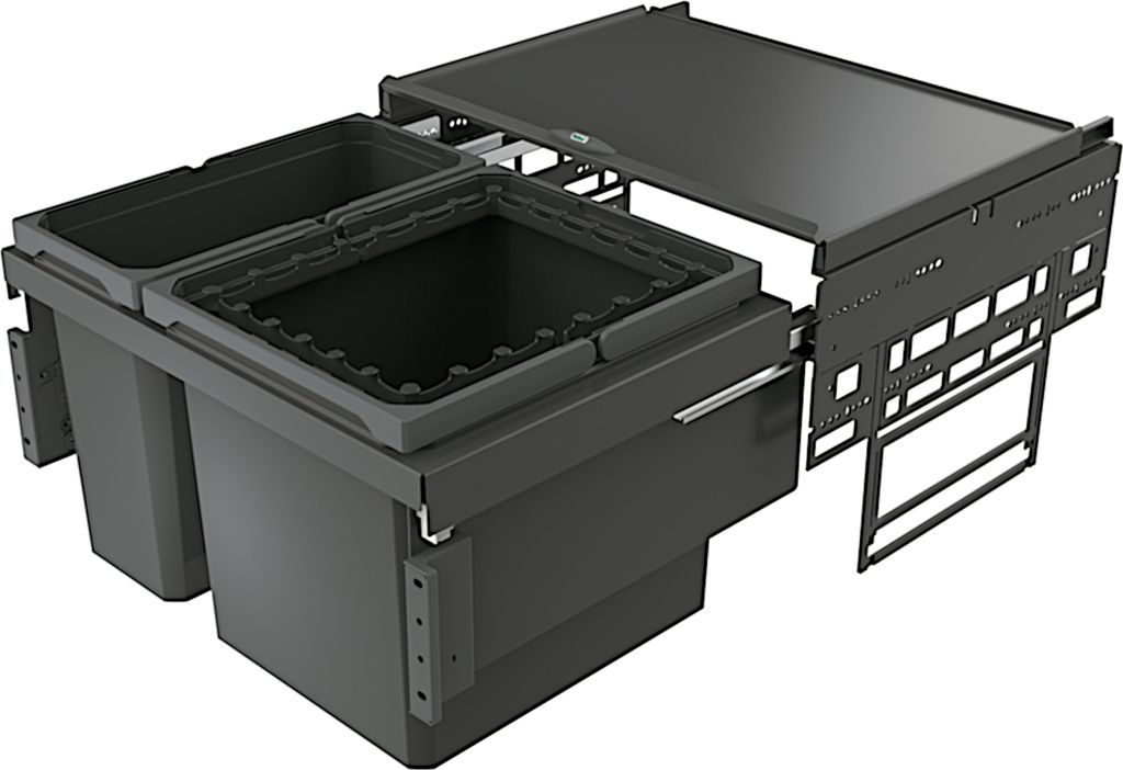 NABER COX BASE 360 R/600-2 Abfallsorter in ANTHRAZIT 45 (1x29+1x16) Liter Volumen / ab 60 cm Schrankbreite