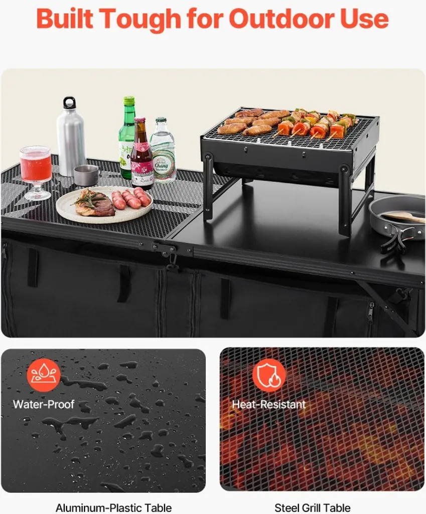 Table de cuisson camping pliante pour barbecue - Cuisine mobile noire - 3