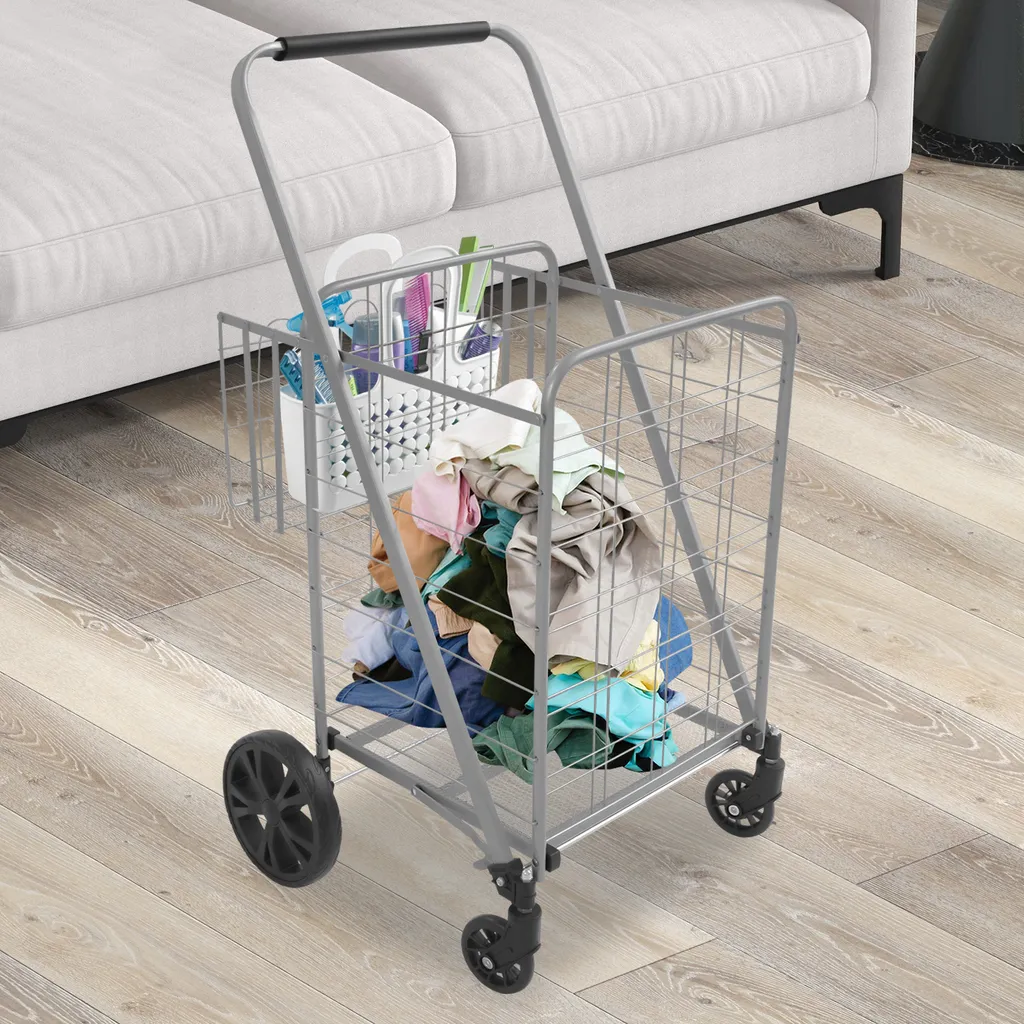 Poussette de marché double compartiment avec châssis argent renforcé