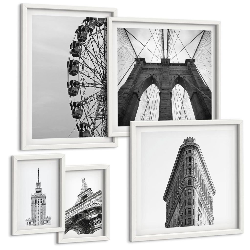 Bilder Set 5-teilig im Goldrahmen Rahmen – Wandbilder 5 Stück – gerahmte Poster für Wohnzimmer, Schlafzimmer und Flur – 50x50 cm - 40x60 cm...