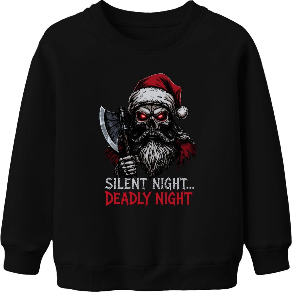 Silent Night Deadly Night Skelett Weihnachtsmann Axt Horror Uni Kinder Sweatshirt Pullover, Schwarz, 116
